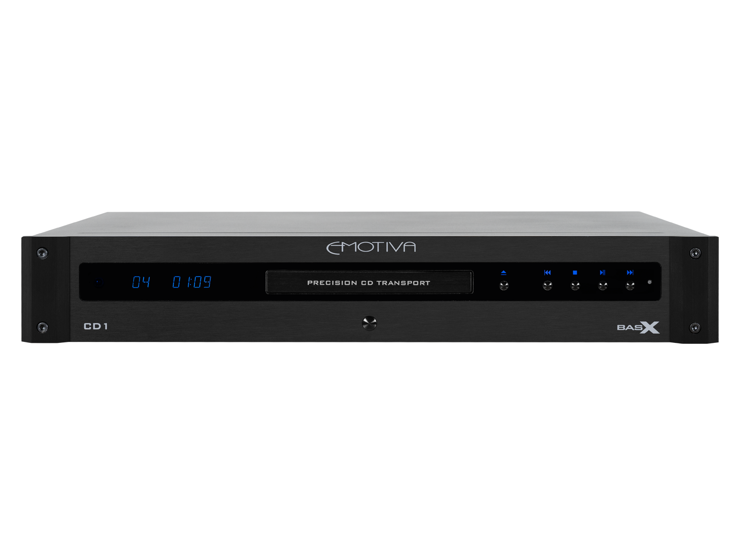  Photo of the front of the BasX CD1 cd player on a white background