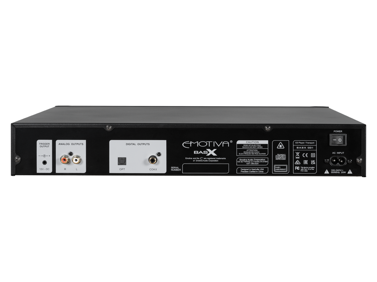 Back view of the BasX CD1 CD Player on a white background