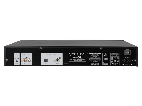 Back view of the BasX CD1 CD Player on a white background