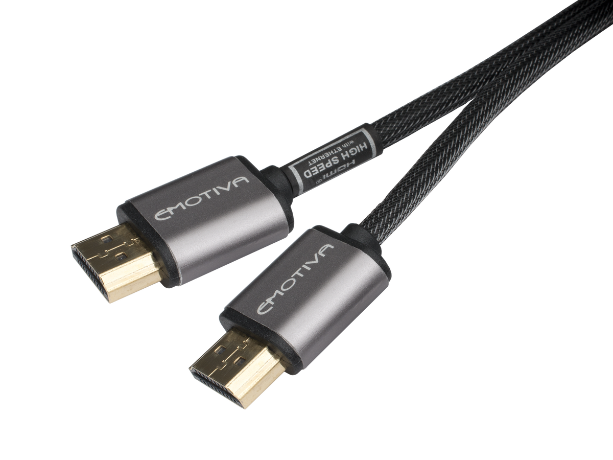 HDMI cable with Emotiva branding on a white background