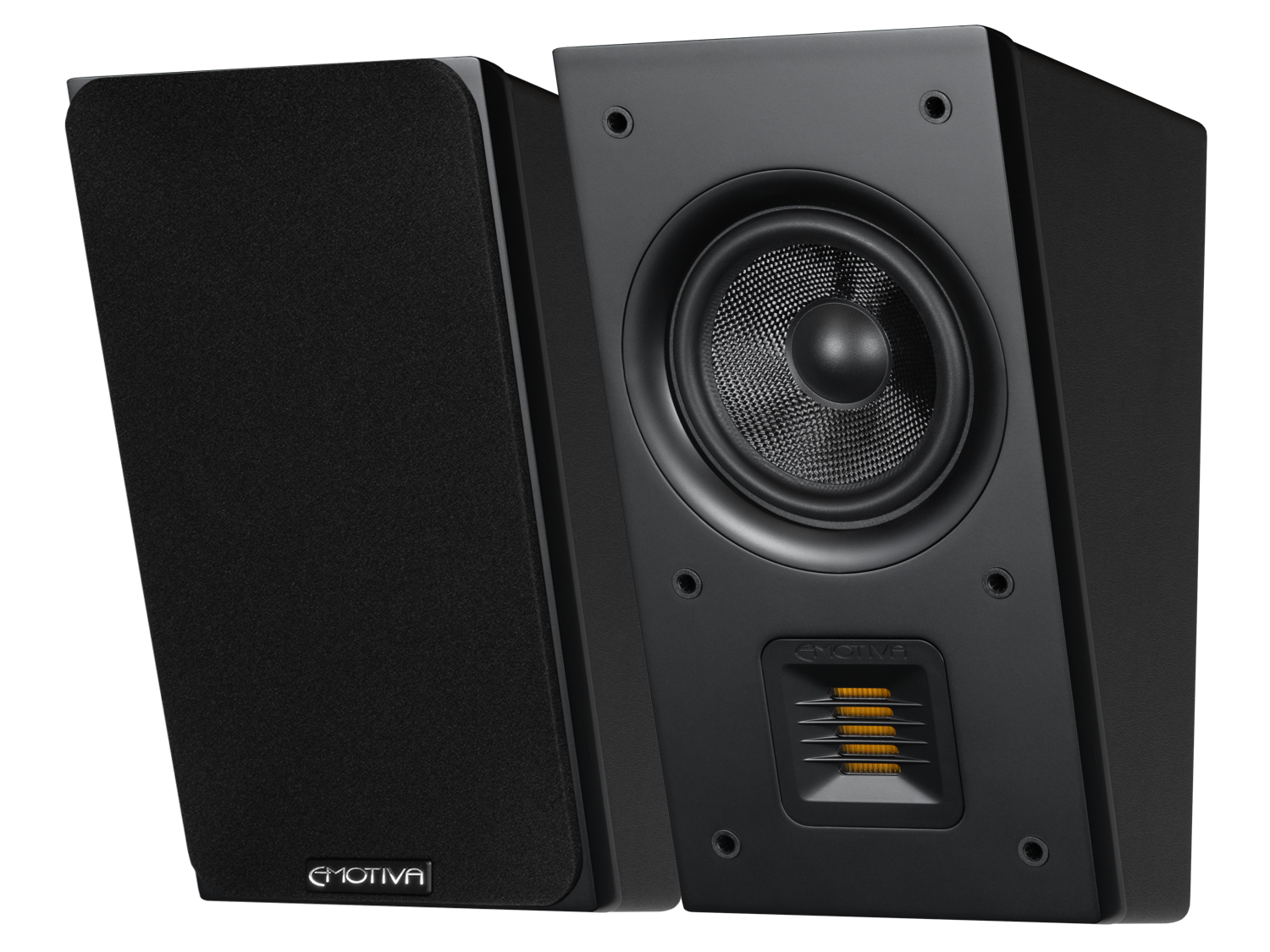 A black Airmotiv XA2 height/surround/ceiling/reflective speaker with visible tweeter and woofer.