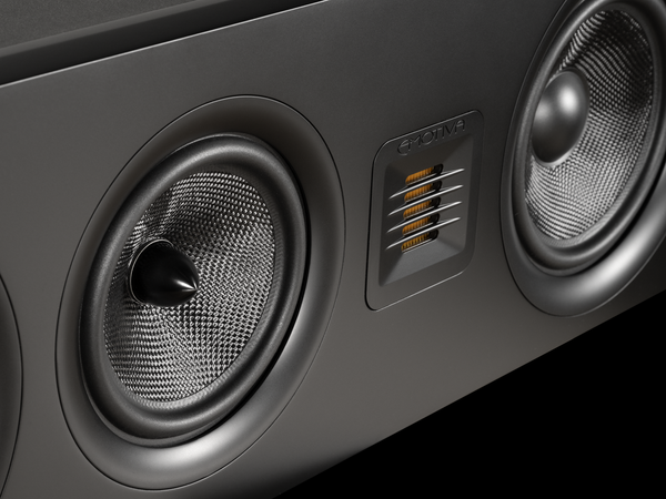 closeup photo of the black Airmotiv XC2 center channel loudspeaker rotatable tweeter 