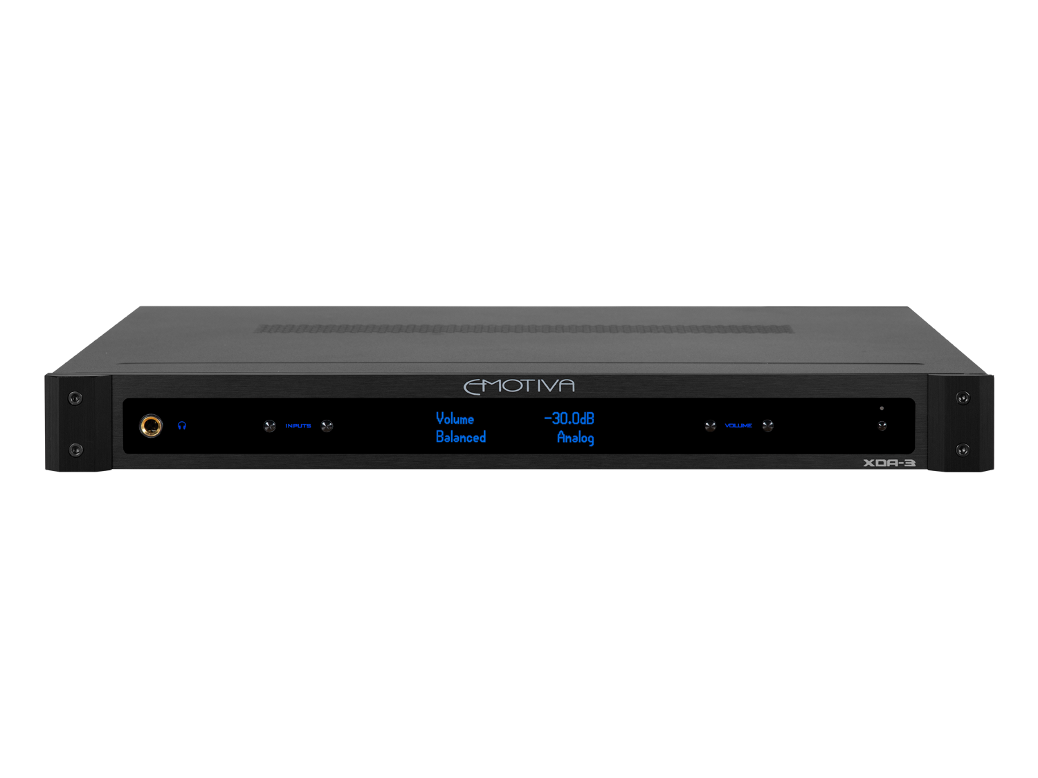 A black audiophile quality two-channel digital-to-analog converter with both digital and analog inputs, labeled 'XDA-3 Differential Reference DAC / Preamp'.