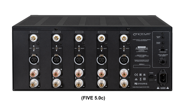 Photo of rear panel of XPA-5 compact gen 3 amplifier