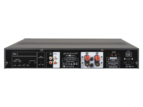 Photo of the rear panel of the BasX A2L+ Stereo Amplifier