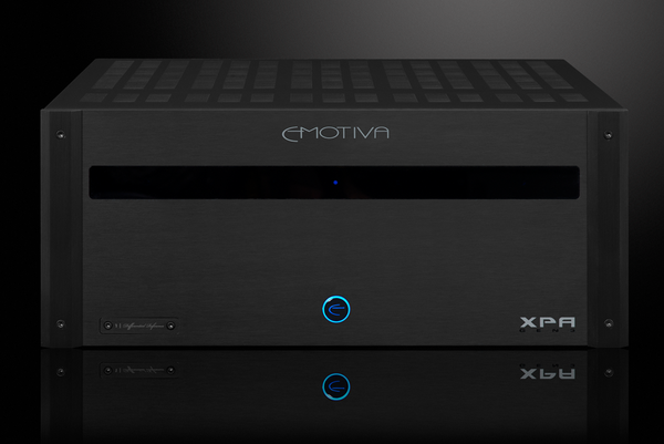 Photo of the front of the XPA Gen3 DR1 1 Channel Amplifier with dramatic gray background