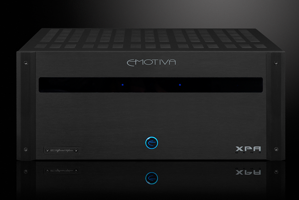 Photo of the front of the XPA Gen3 DR2 2 Channel Amplifier with dramatic gray background