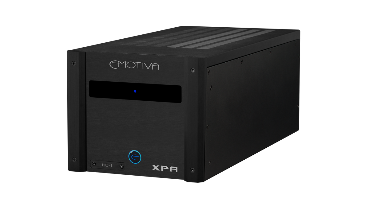Isometric photo of the front of the XPA Gen3 HC1 Monoblock Amplifier