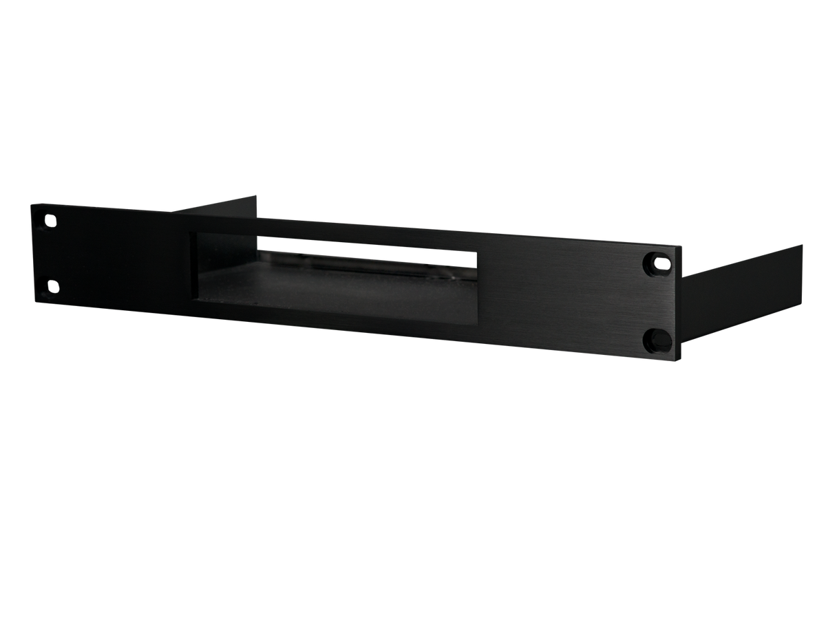 Isometric photo of RK-1 rack kit with opening for DC-1 DAC